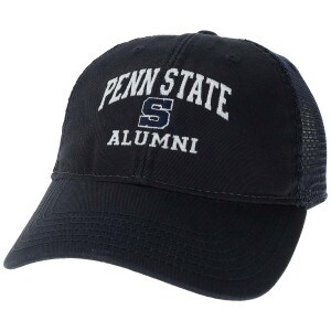 navy trucker hat with embroidered Penn State S Alumni
